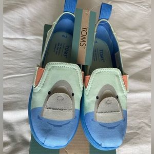 TOMS - Blue Shark Jawsome Alpargata Stretch-Velcro Kids Shoes. Rubber Sole. NWT